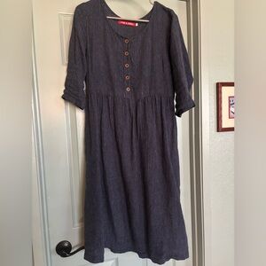 Pyne & Smith (nearly new) Midi Dress size M navy blue pinstripe